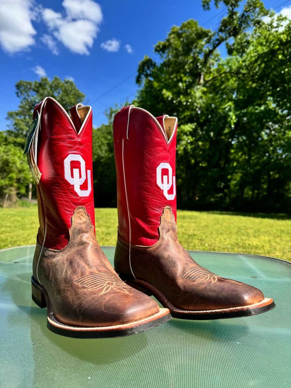 Nocona Boots OU Men’s Oklahoma Sooners Tan/Red Leather Cowboy Boots Size 8.5 D